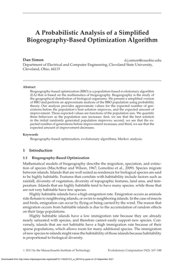 A Probabilistic Analysis of a Simplified Biogeography-Based Optimization