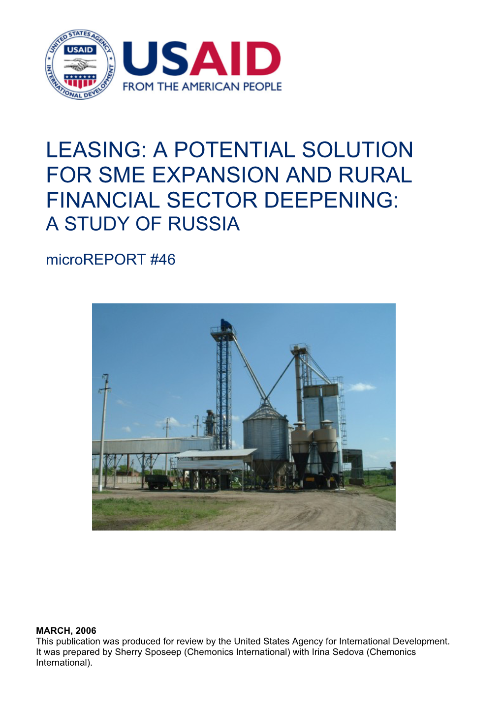 Leasing: a Potential Solution for Sme Expansion and Rural Financial Sector Deepening: a Study of Russia