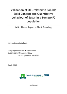 Validation of QTL Related to Soluble Solid Content and Quantitative Behaviour of Sugar in a Tomato F2