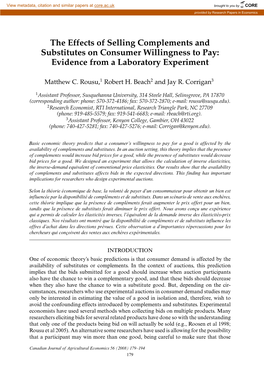 The Effects of Selling Complements and Substitutes on Consumer Willingness to Pay: Evidence from a Laboratory Experiment