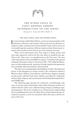THE OTHER VOICE in EARLY MODERN EUROPE: INTRODUCTION to the SERIES Margaret L
