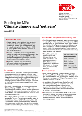 Briefing for Mps Climate Change and 'Net Zero'