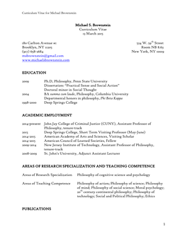 Michael S. Brownstein Curriculum Vitae 13 March 2015