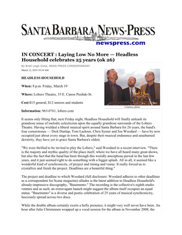 Santa Barbara News-Press Story, by Brett Leigh Dicks, 3-12-10