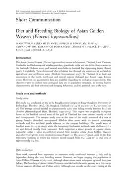 Diet and Breeding Biology of Asian Golden Weaver (Ploceus Hypoxanthus)