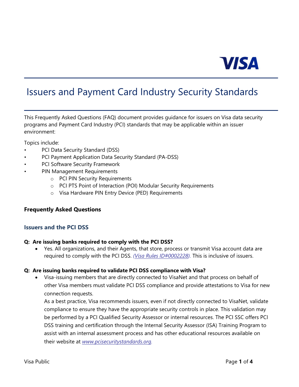 Issuers and Payment Card Industry Security Standards