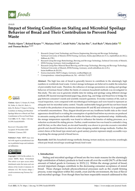 Impact of Storing Condition on Staling and Microbial Spoilage Behavior of Bread and Their Contribution to Prevent Food Waste