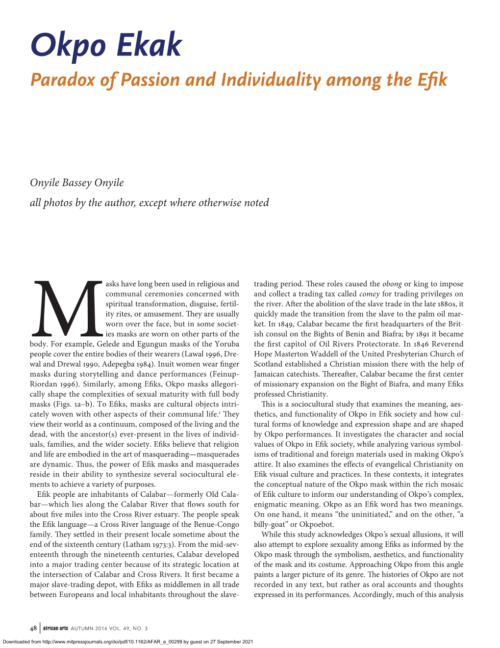 Okpo Ekak Paradox of Passion and Individuality Among the Eﬁ K