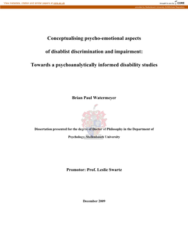 Conceptualising Psycho-Emotional Aspects of Disablist Discrimination and Impairment