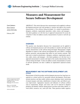 Measures and Measurement for Secure Software Development