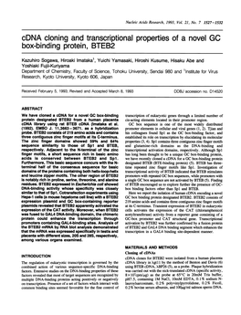 Cdna Cloning and Transcriptional Properties of a Novel GO Box-Binding Protein, BTEB2