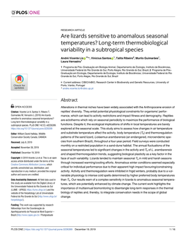 Are Lizards Sensitive to Anomalous Seasonal Temperatures? Long-Term Thermobiological Variability in a Subtropical Species