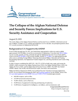 The Collapse of the Afghan National Defense and Security Forces: Implications for U.S