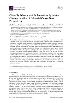 Clinically Relevant Anti-Inflammatory Agents for Chemoprevention of Colorectal Cancer: New Perspectives