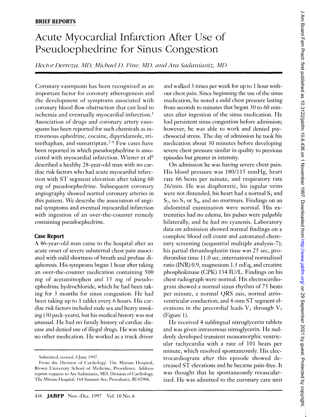 Acute Myocardial Infarction After Use of Pseudoephedrine for Sinus Congestion