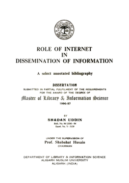 Role of Internet in Dissemination of Information