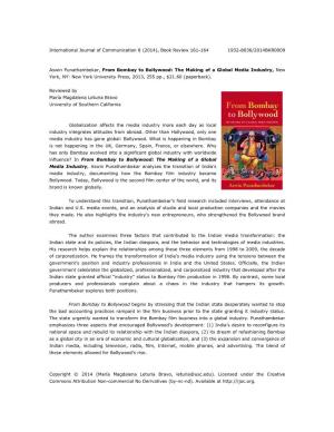 Aswin Punathambekar, from Bombay to Bollywood: the Making of a Global Media Industry, New York, NY: New York University Press, 2013, 255 Pp., $21.60 (Paperback)