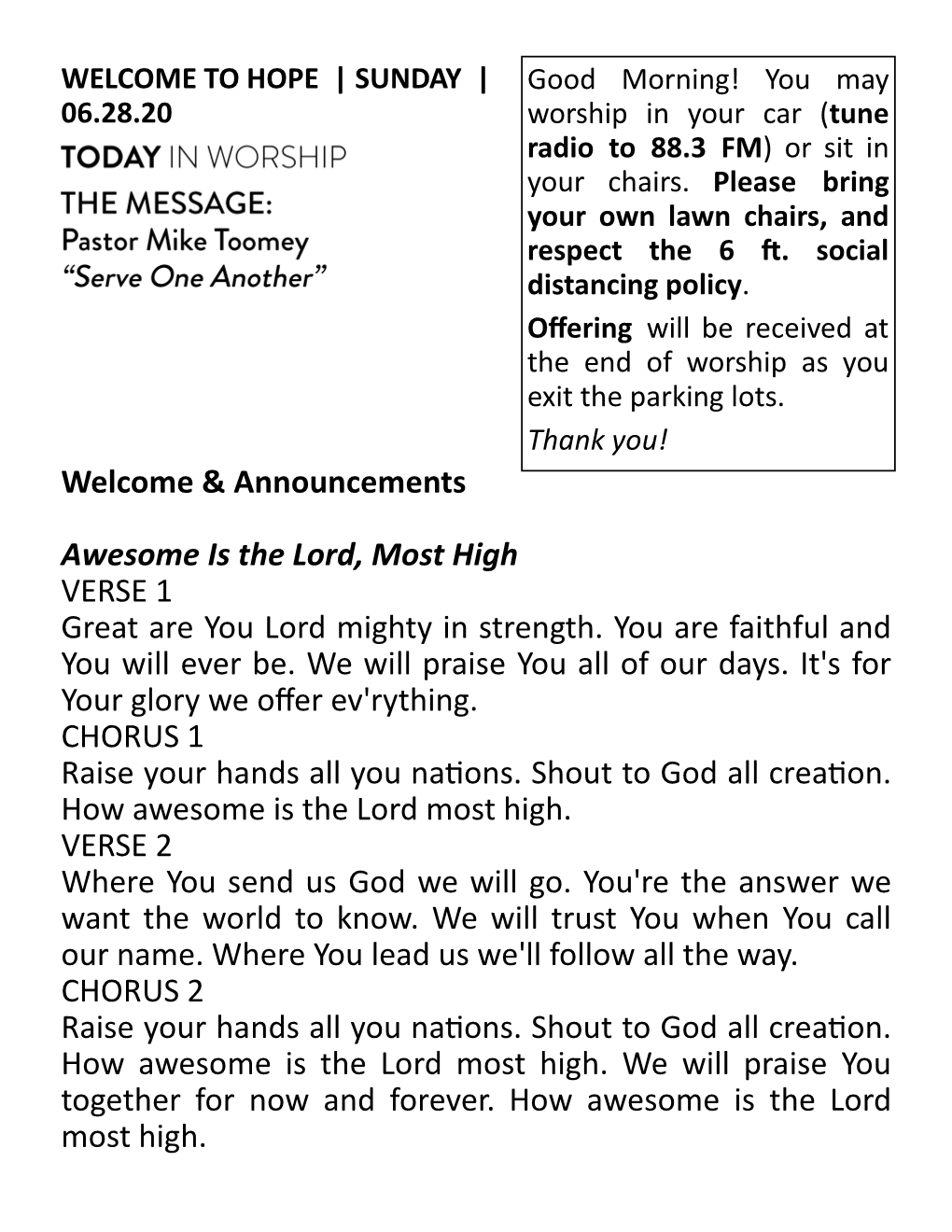 Announcements Awesome Is the Lord, Most High VERSE 1 Great