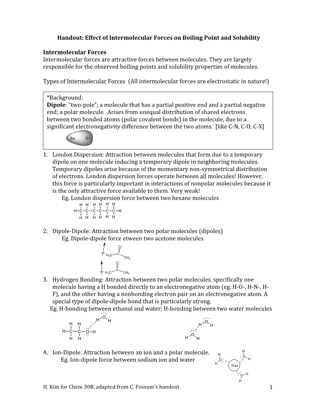 1 Handout: Effect of Intermolecular Forces on Boiling Point And