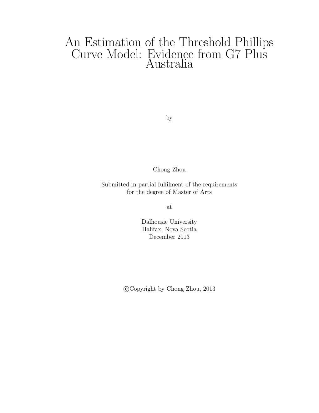 An Estimation of the Threshold Phillips Curve Model: Evidence from G7 Plus Australia