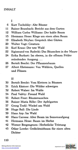 INHALT I 6 Kurt Tucholsky: Alte Bäume 11 Rainer Brambach