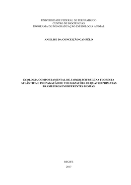 Universidade Federal De Pernambuco Centro De Biociências Programa De Pós-Graduação Em Biologia Animal