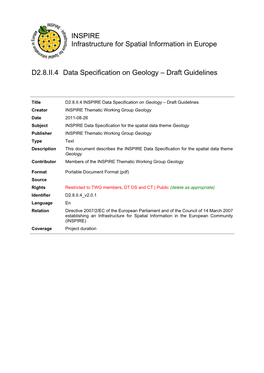 Data Specification on Geology – Draft Guidelines