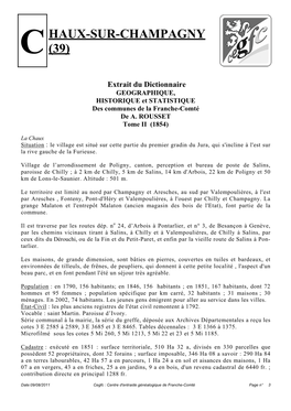 Notice Historique De Chaux-Sur-Champagny