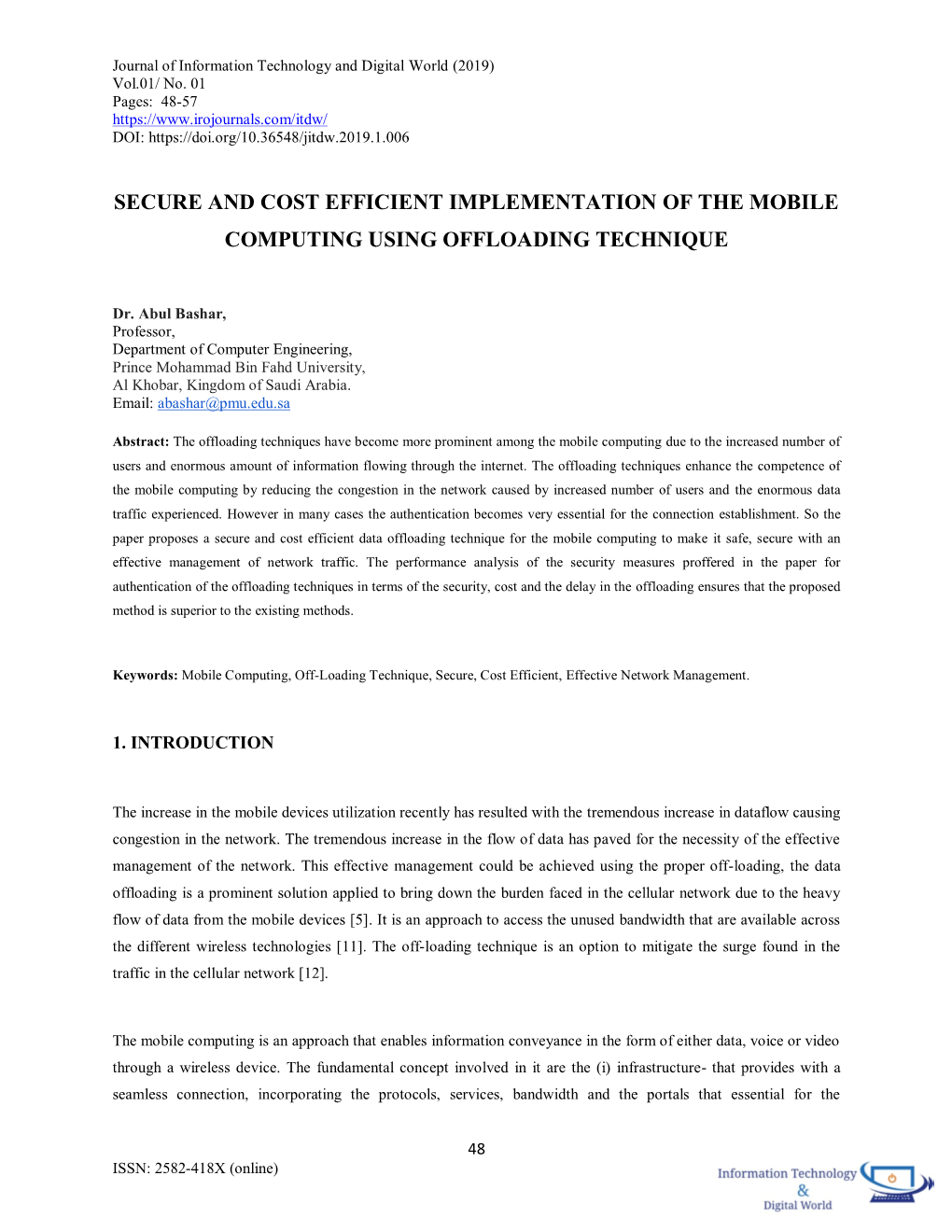 Secure and Cost Efficient Implementation of the Mobile Computing Using Offloading Technique