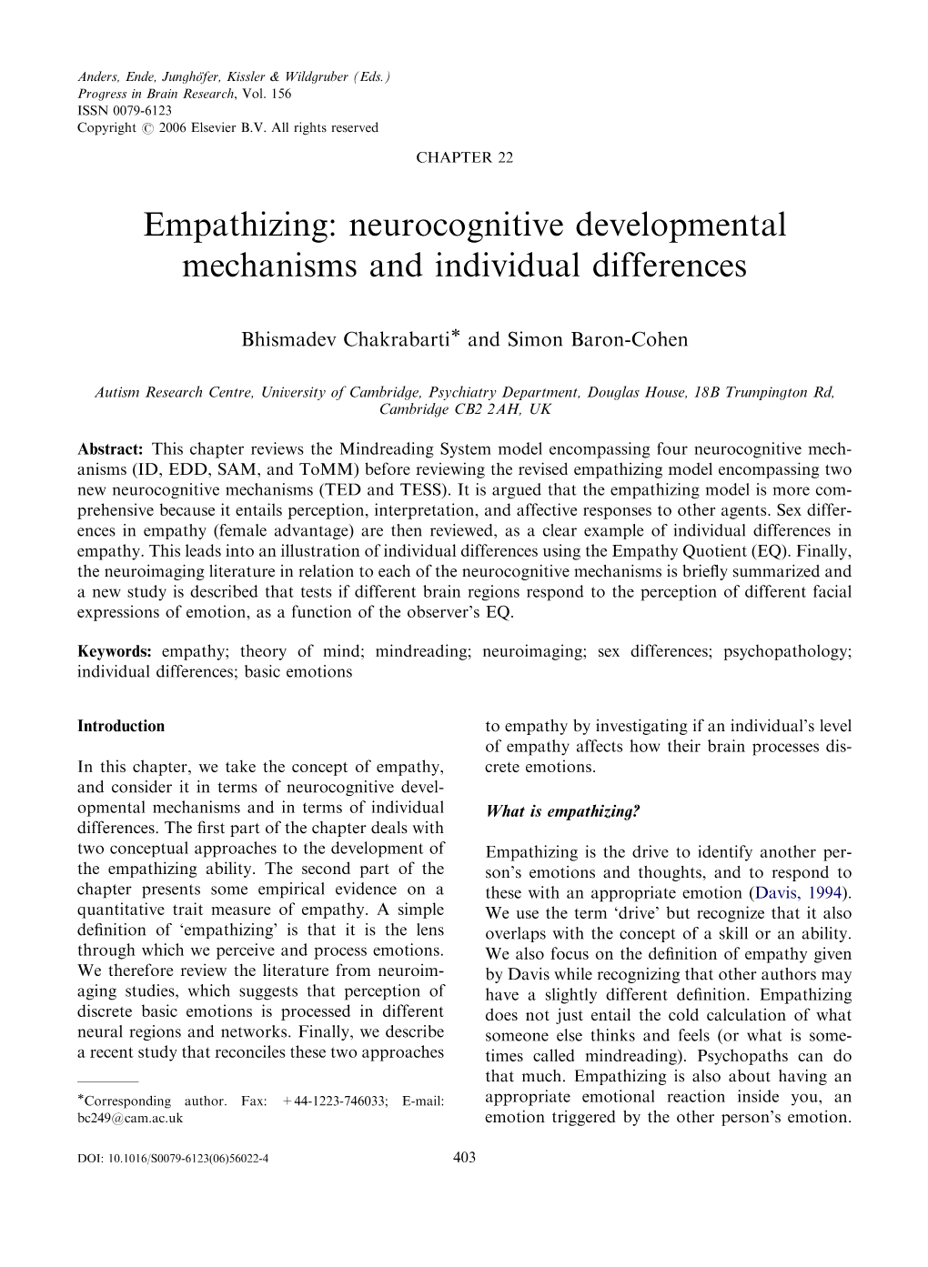 Empathizing: Neurocognitive Developmental Mechanisms and Individual Differences