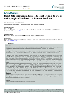 Heart Rate Intensity in Female Footballers and Its Effect on Playing Position Based on External Workload