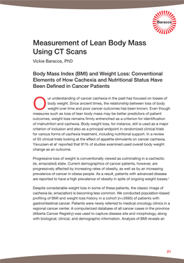 Measurement of Lean Body Mass Using CT Scans Vickie Baracos, Phd