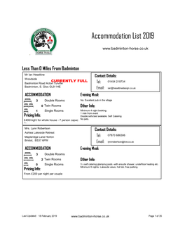 Accommodation List 2019