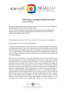 Self-Healing 1 - Reading and Re�Lections Part 8 Lama Caroline