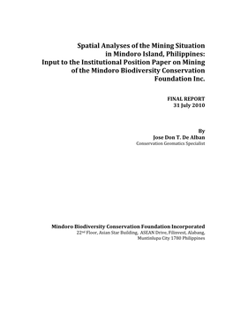 Spatial Analyses of the Mining Situation in Mindoro Island