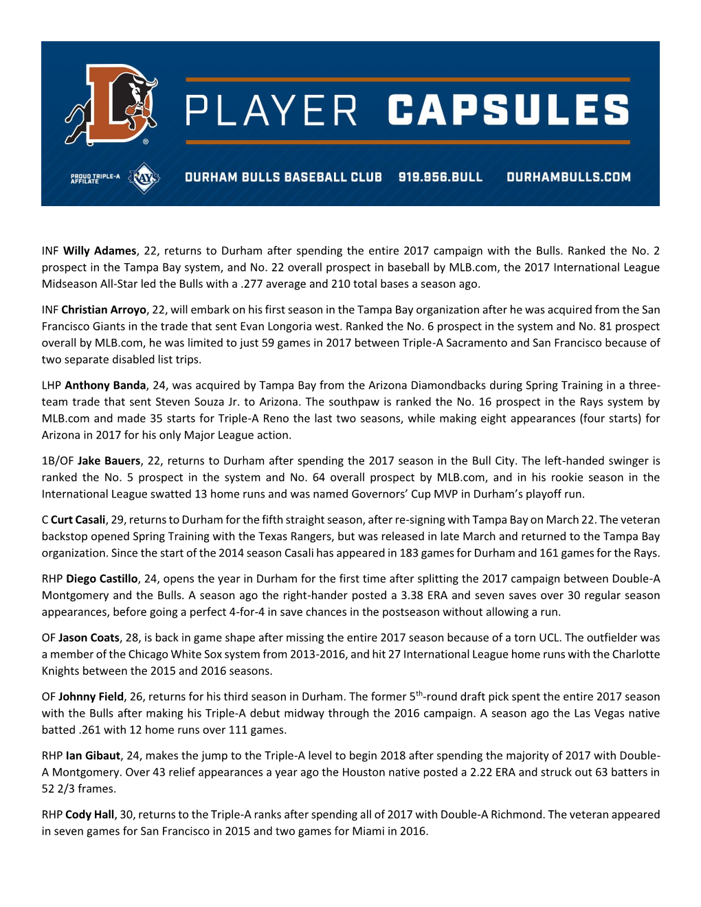 2018 Player Capsules