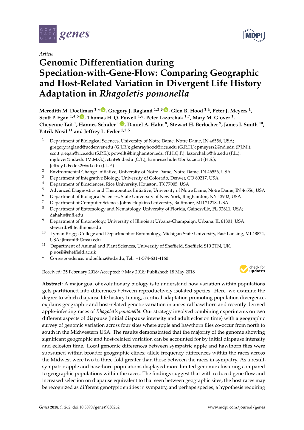 Genomic Differentiation During Speciation-With-Gene-Flow: Comparing Geographic and Host-Related Variation in Divergent Life History Adaptation in Rhagoletis Pomonella