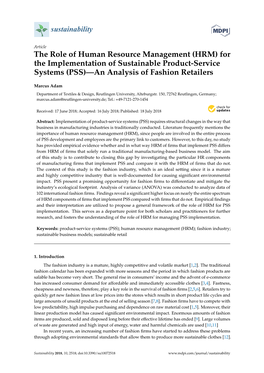 The Role of Human Resource Management (HRM) for the Implementation of Sustainable Product-Service Systems (PSS)—An Analysis of Fashion Retailers