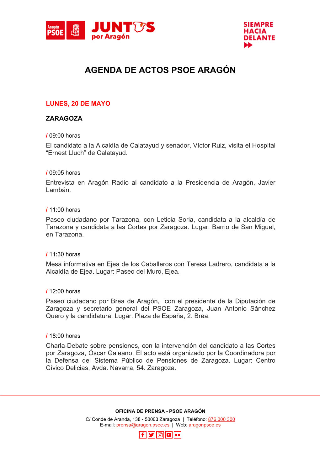 Agenda De Actos Psoe Aragón