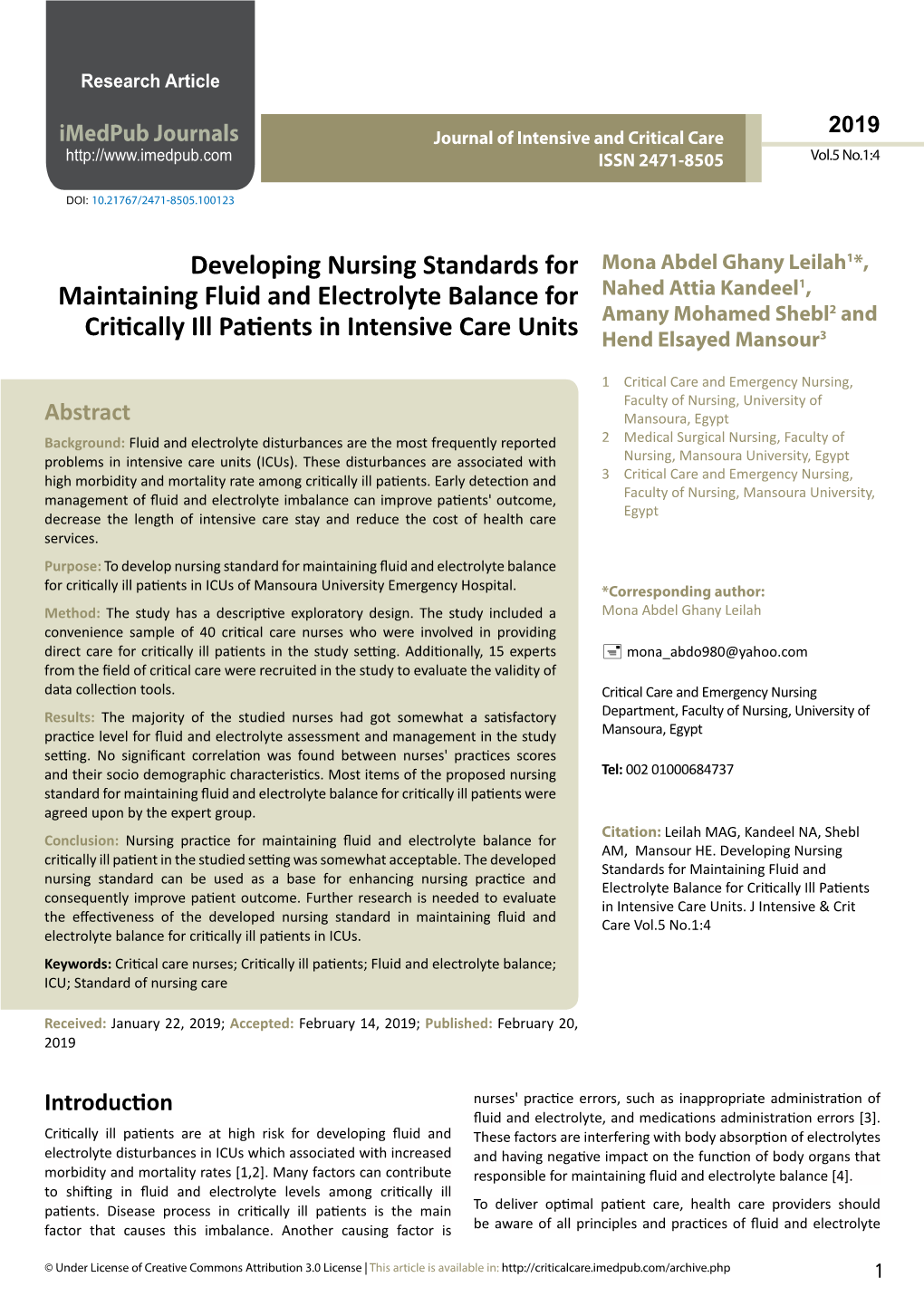 Developing Nursing Standards for Maintaining Fluid and Electrolyte