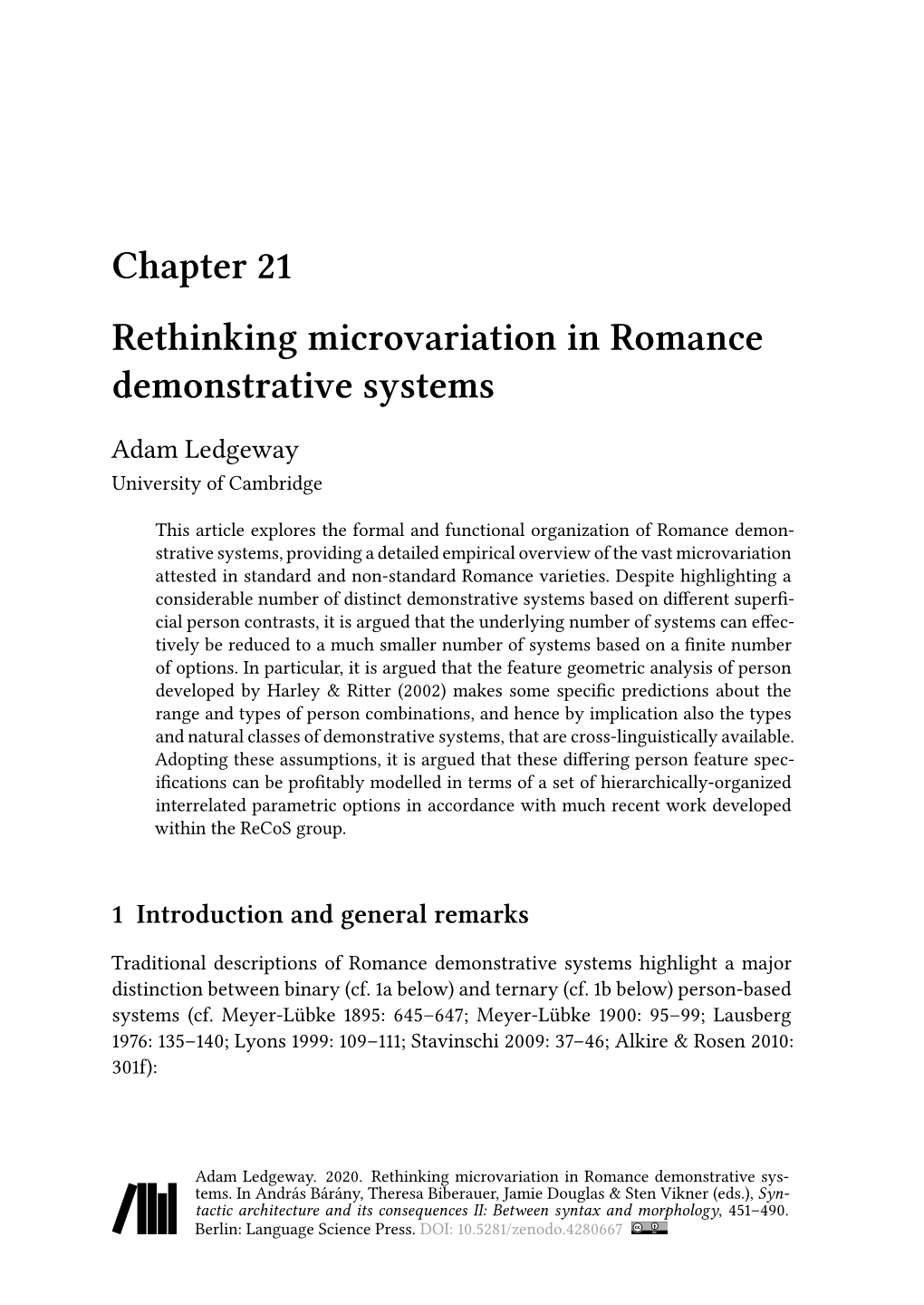 Chapter 21 Rethinking Microvariation in Romance Demonstrative Systems