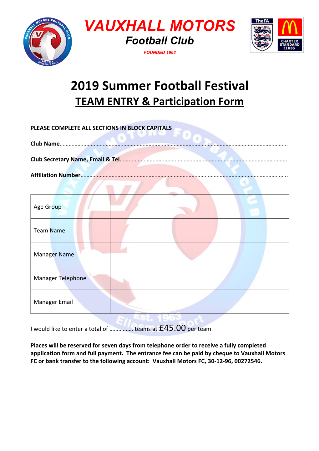 Vauxhall Motors Football Club Looks Forward to Seeing You at Our Summer Football Festival