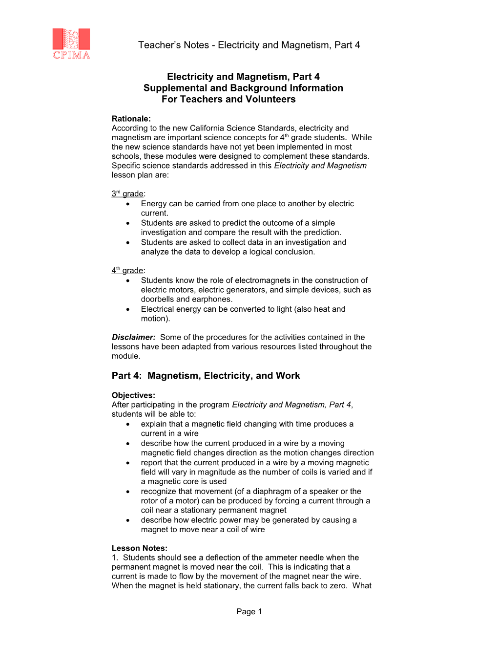 Teacher S Notes - Electricity and Magnetism, Part 4