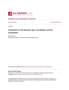 Introduction to the Agnostic Age: Law, Religion, and the Constitution