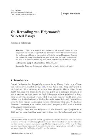 On Rereading Van Heijenoort's Selected Essays