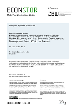 From Accelerated Accumulation to the Socialist Market Economy in China: Economic Discourse and Development from 1953 to the Present