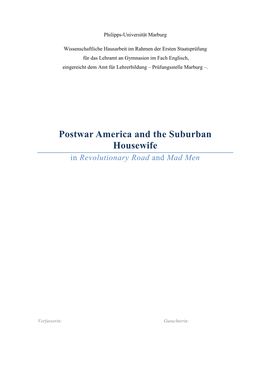 Postwar America and the Suburban Housewife in Revolutionary Road and Mad Men