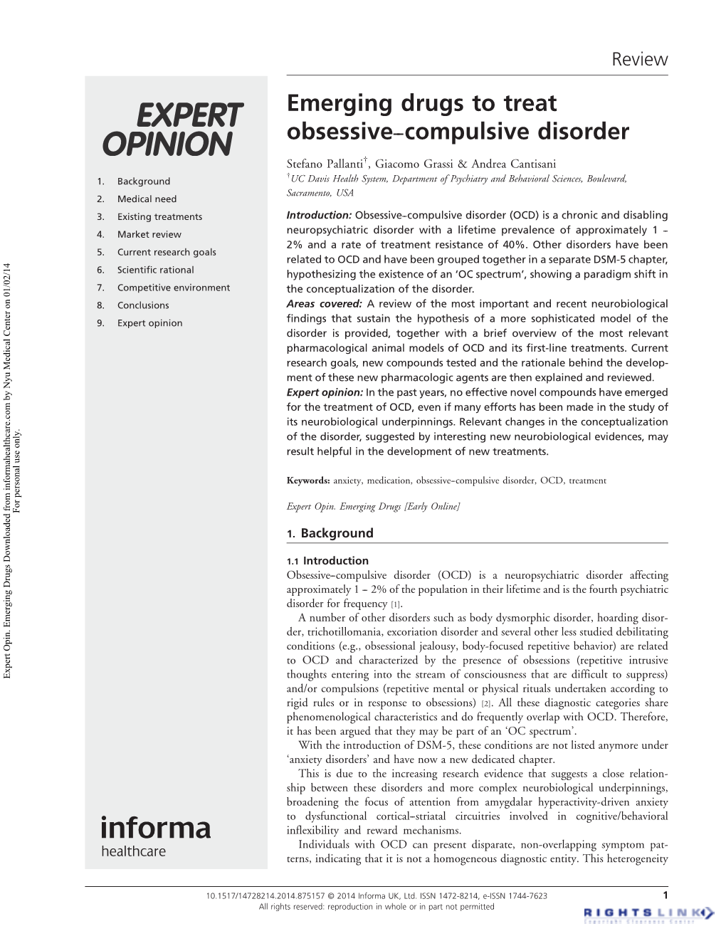 Emerging Drugs to Treat Obsessive–Compulsive Disorder