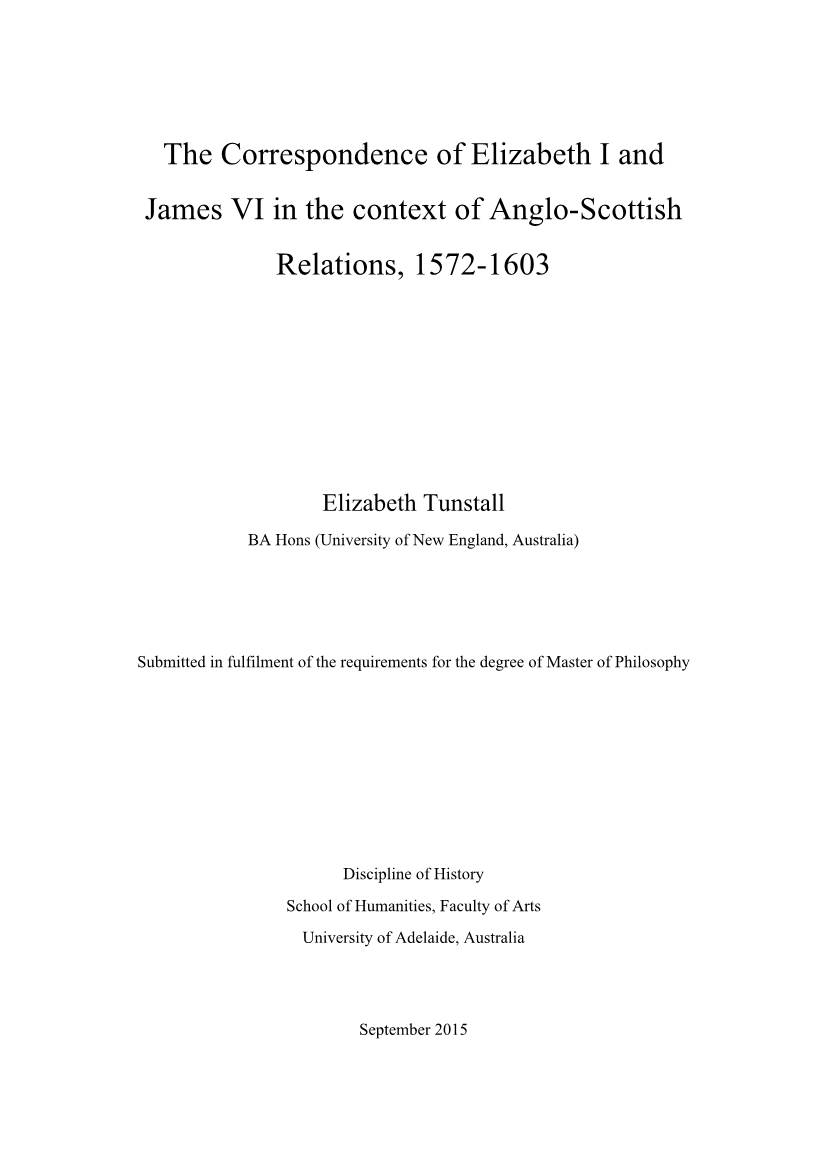 The Correspondence of Elizabeth I and James VI in the Context of Anglo-Scottish Relations, 1572-1603