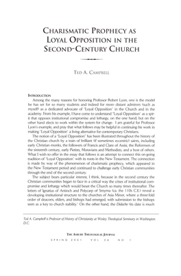 Charismatic Prophecy As Loyal Opposition in the Second-Century Church
